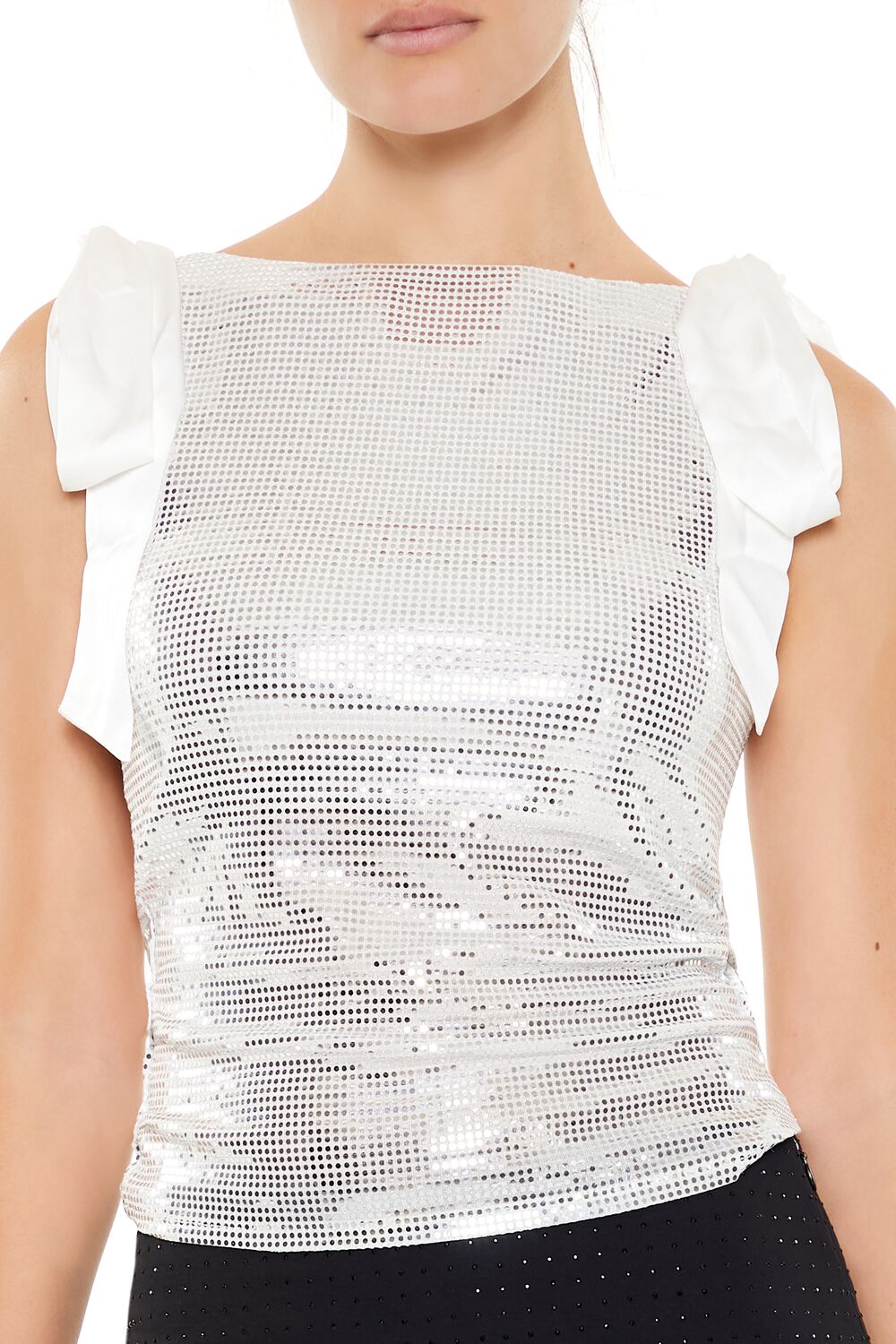  Forever 21 Sequin Bow Crop Top - white - Bonton