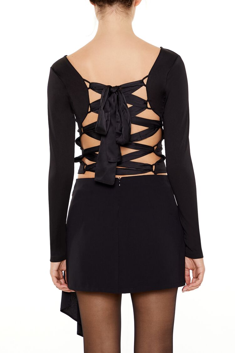 Forever 21 Lace-Up High-Neck Top - black - Bonton