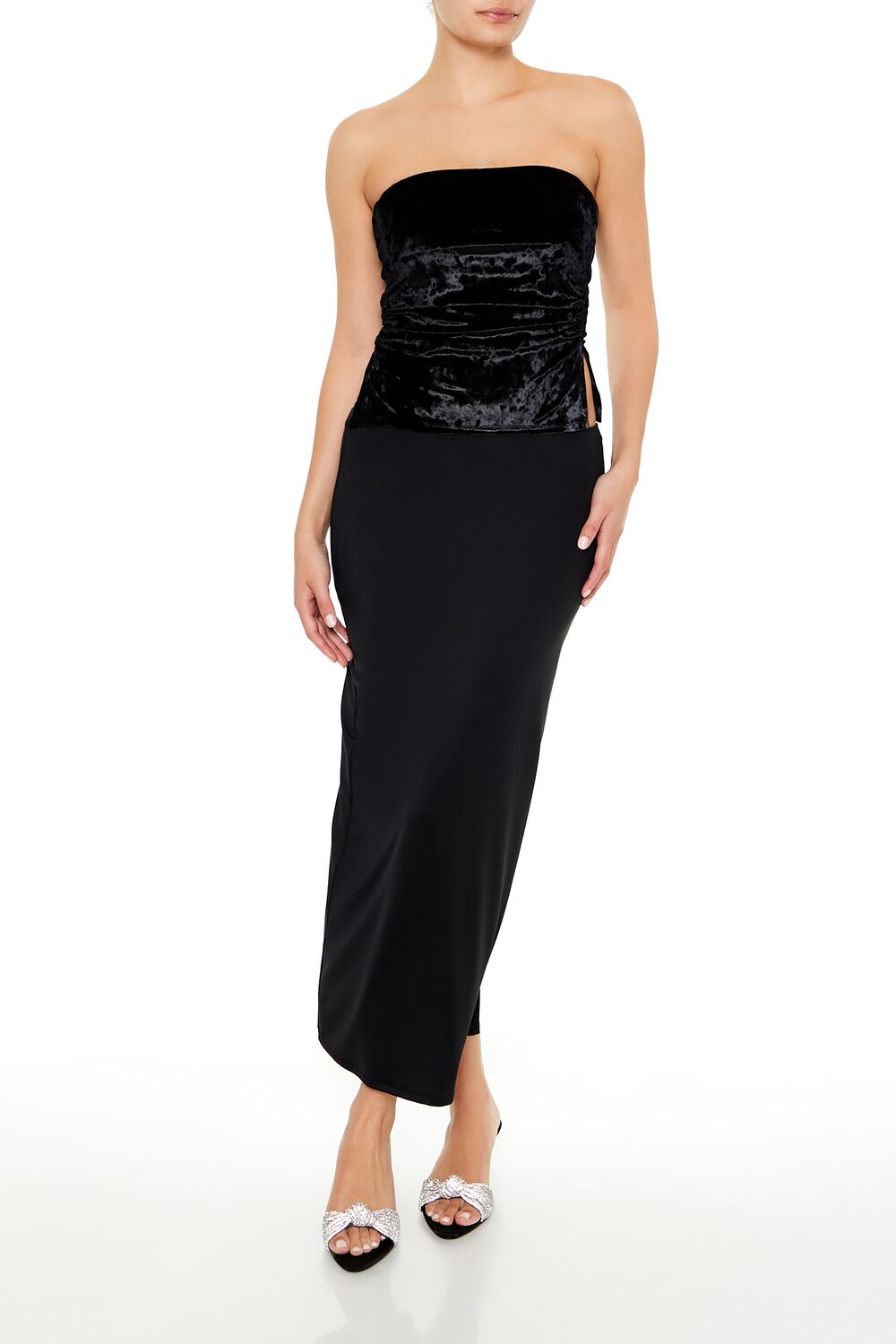  Forever 21 Split-Hem Velvet Tube Top - black - Bonton