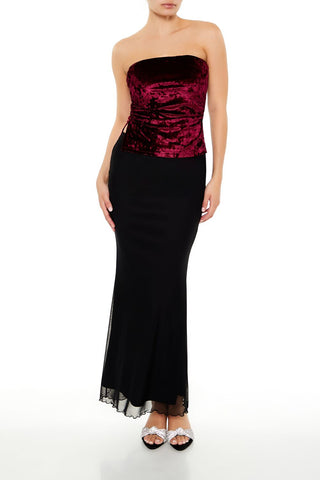 Split-Hem Velvet Tube Top