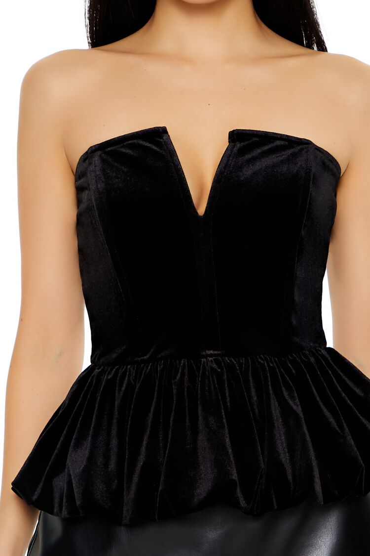  Forever 21 Velvet Bubble-Hem Peplum Top - dark blue - Bonton