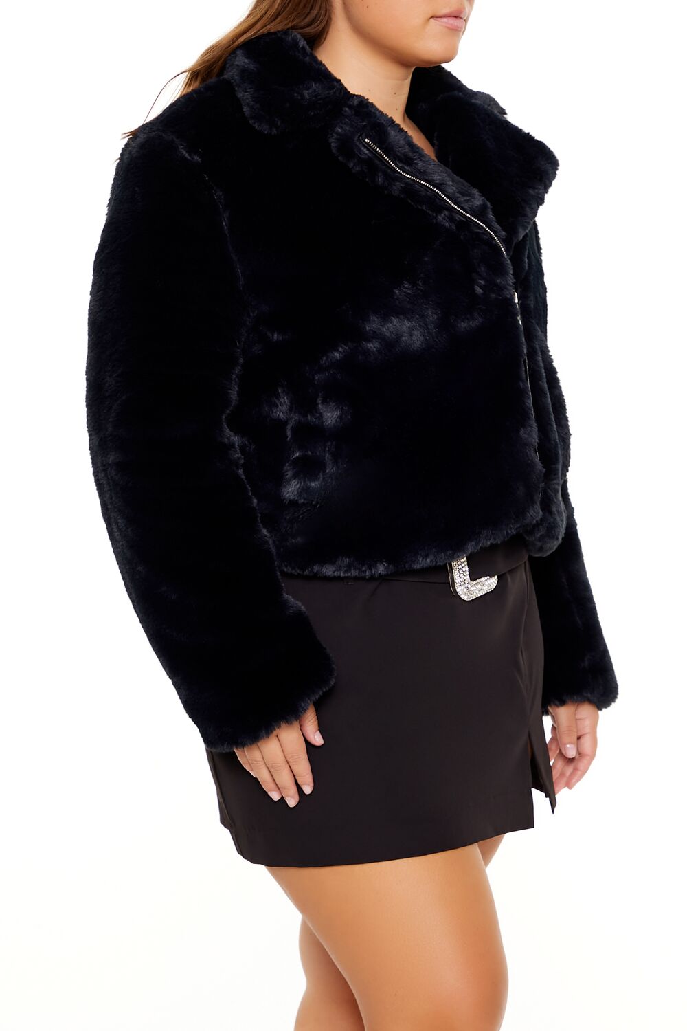  Forever 21 Plus Size Notched Faux Fur Coat - black-swatch - Bonton
