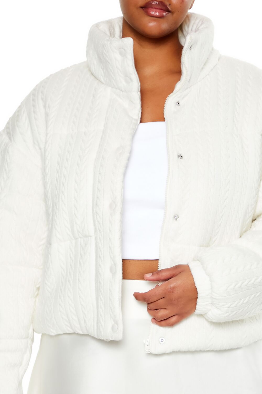  Forever 21 Plus Size Cable Knit Puffer Jacket - white - Bonton