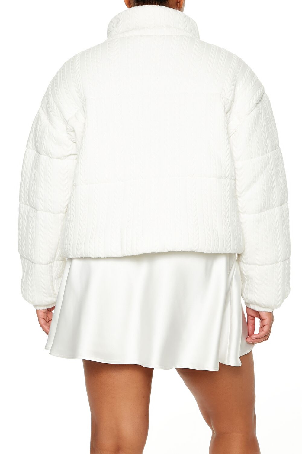  Forever 21 Plus Size Cable Knit Puffer Jacket - white - Bonton