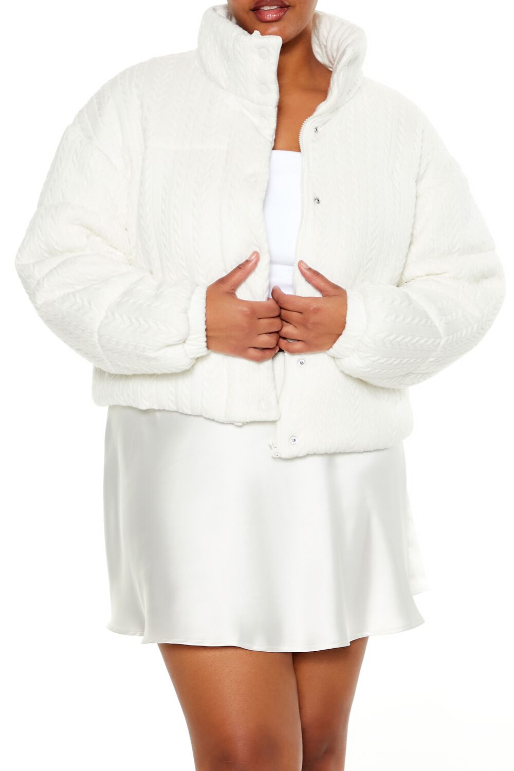  Forever 21 Plus Size Cable Knit Puffer Jacket - white - Bonton