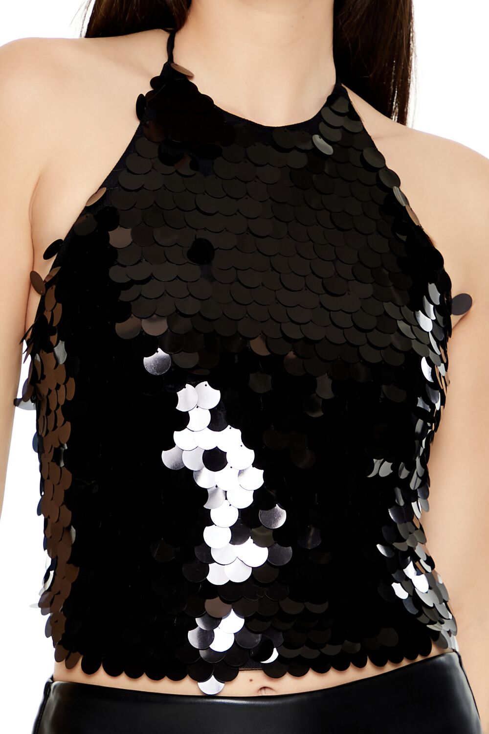  Forever 21 Sequin Cropped Halter Top - black - Bonton