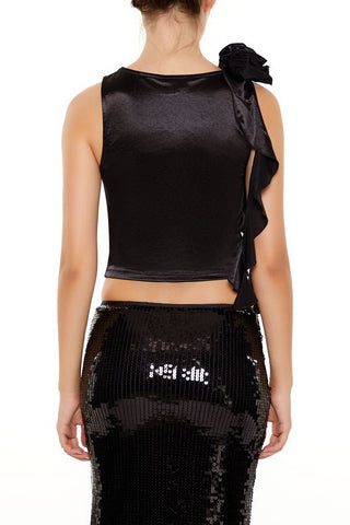 Satin Rosette Sash Crop Top