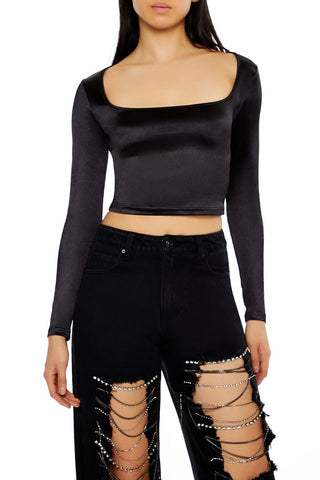 Satin Square-Cut Crop Top