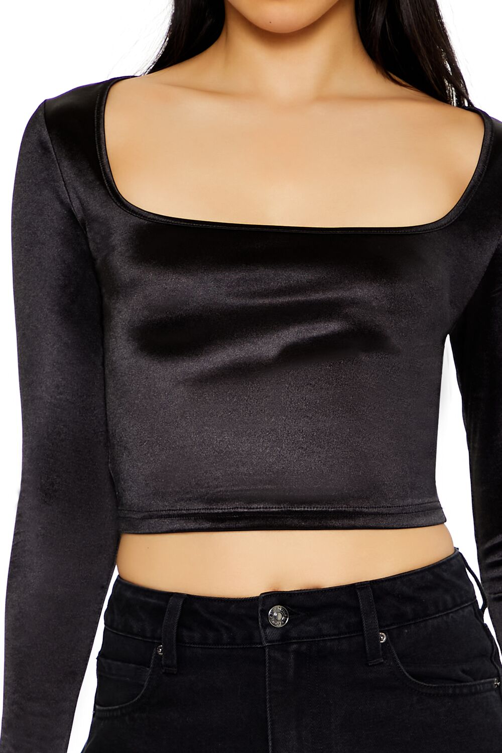  Forever 21 Satin Square-Cut Crop Top - black - Bonton