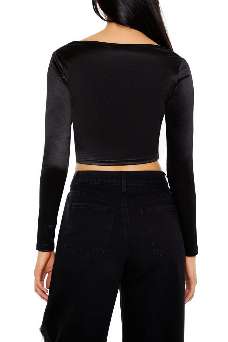  Forever 21 Satin Square-Cut Crop Top - black - Bonton