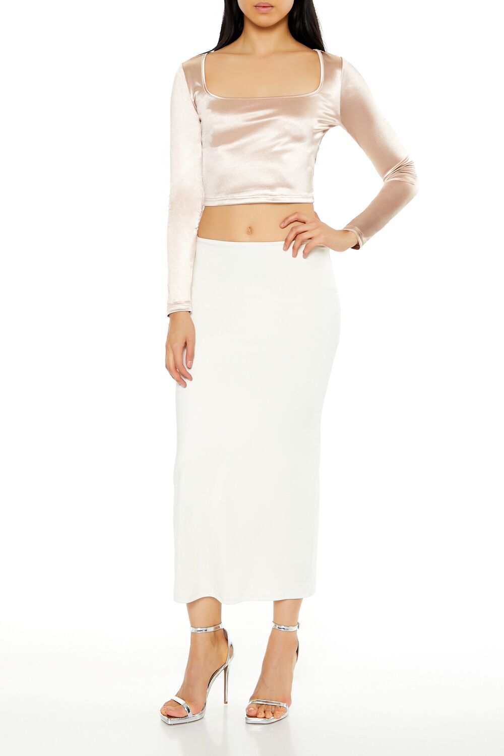  Forever 21 Satin Square-Cut Crop Top - black - Bonton