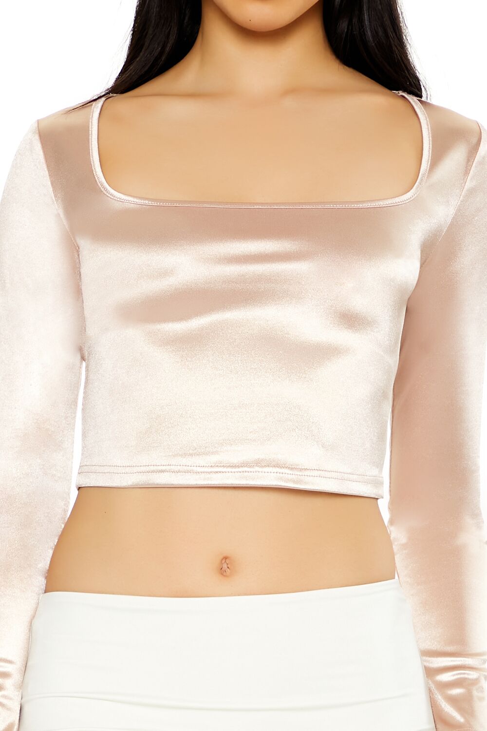  Forever 21 Satin Square-Cut Crop Top - black - Bonton