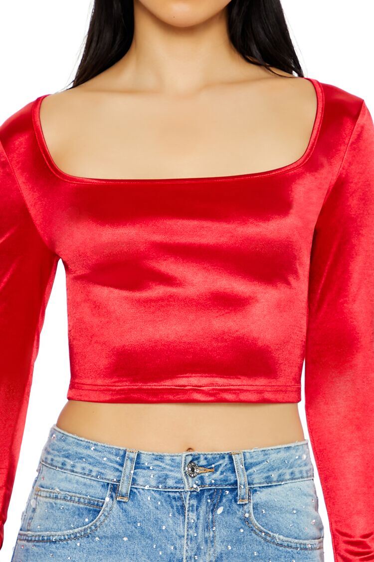  Forever 21 Satin Square-Cut Crop Top - black - Bonton