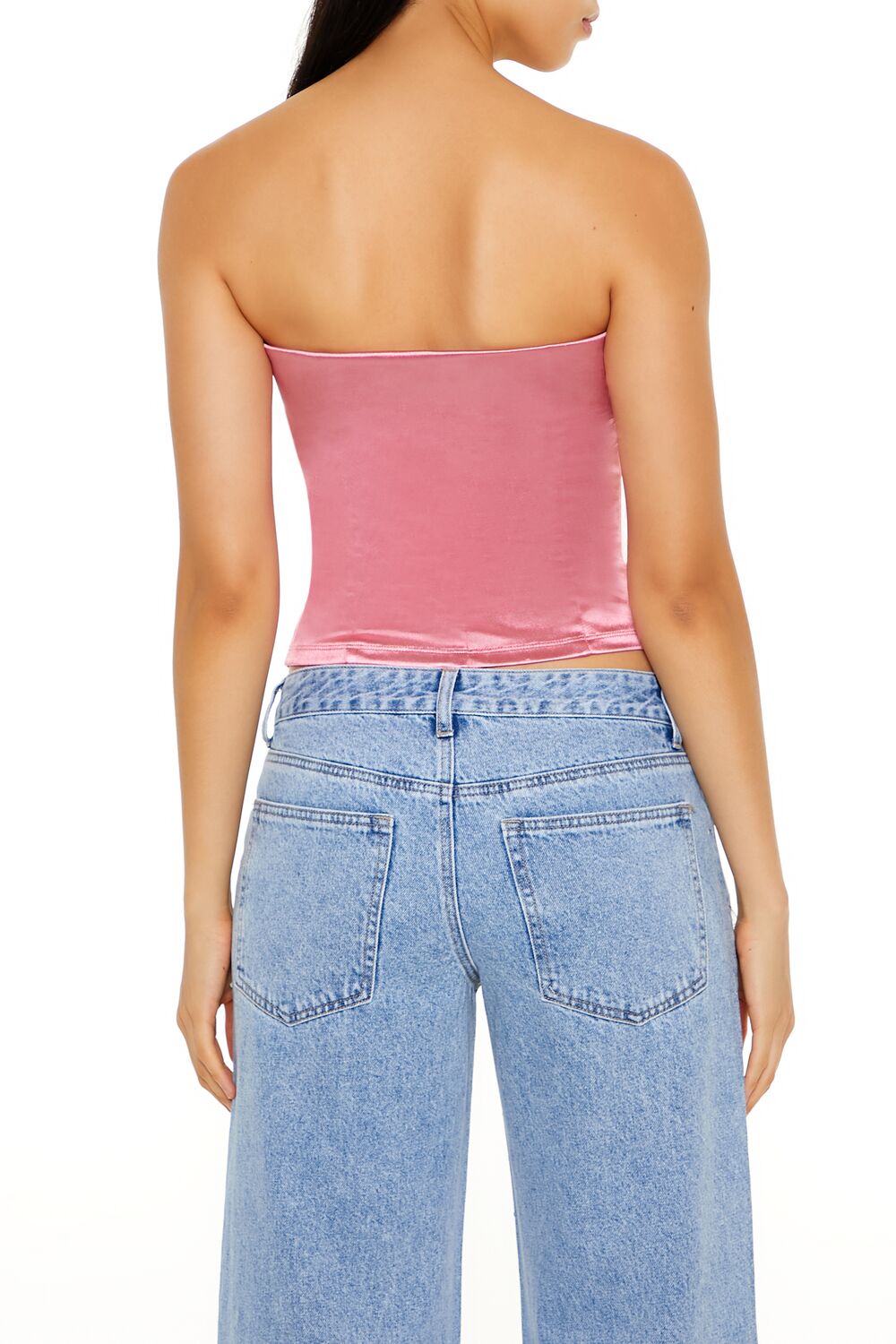  Forever 21 Satin Foldover Tube Crop Top - cream - Bonton