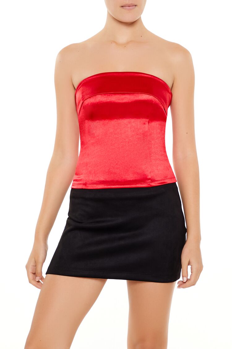  Forever 21 Satin Foldover Tube Crop Top - cream - Bonton