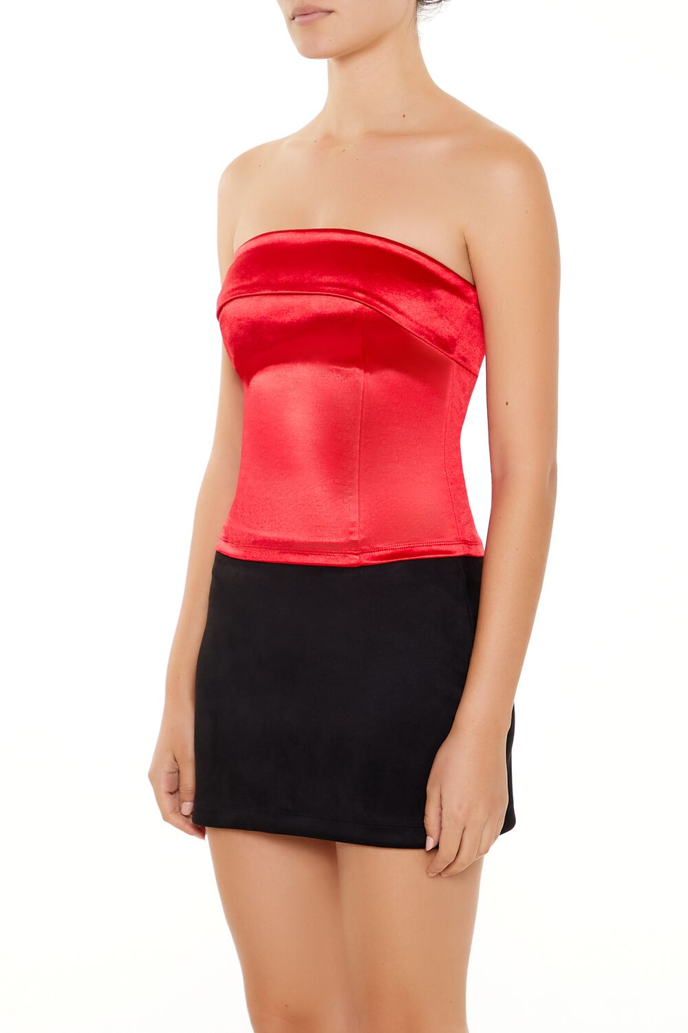  Forever 21 Satin Foldover Tube Crop Top - cream - Bonton