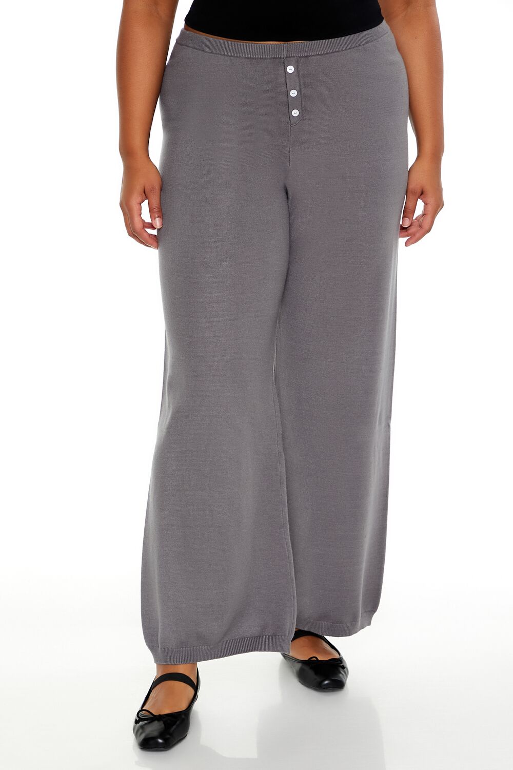  Forever 21 Plus Size Sweater-Knit Wide Pants - dark-grey - Bonton