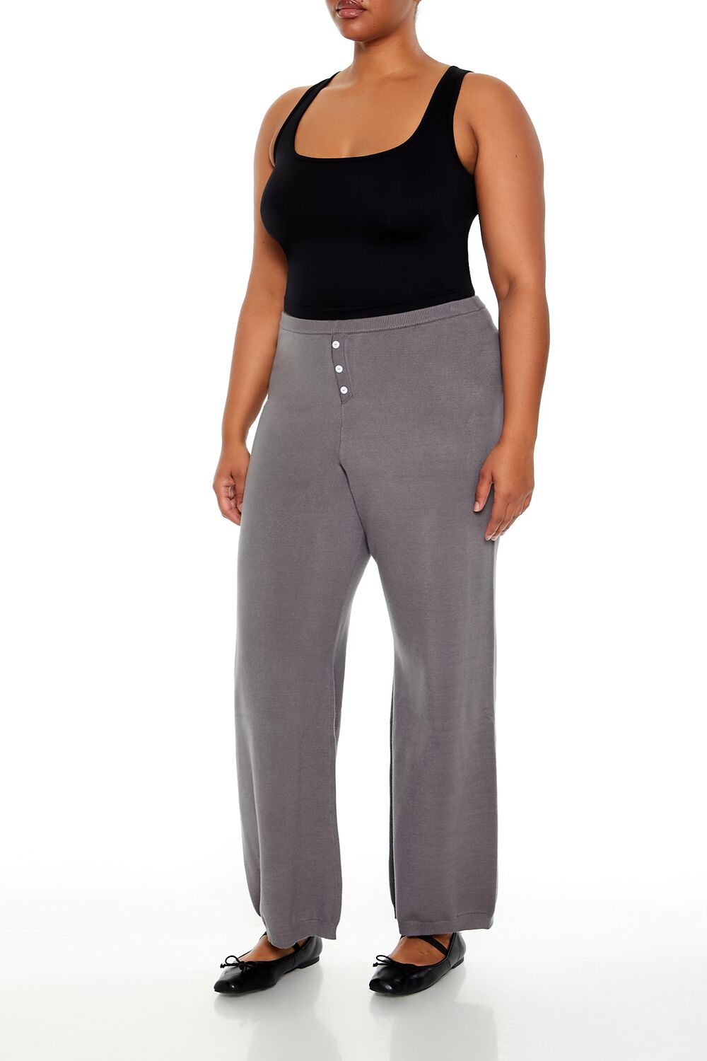  Forever 21 Plus Size Sweater-Knit Wide Pants - dark-grey - Bonton