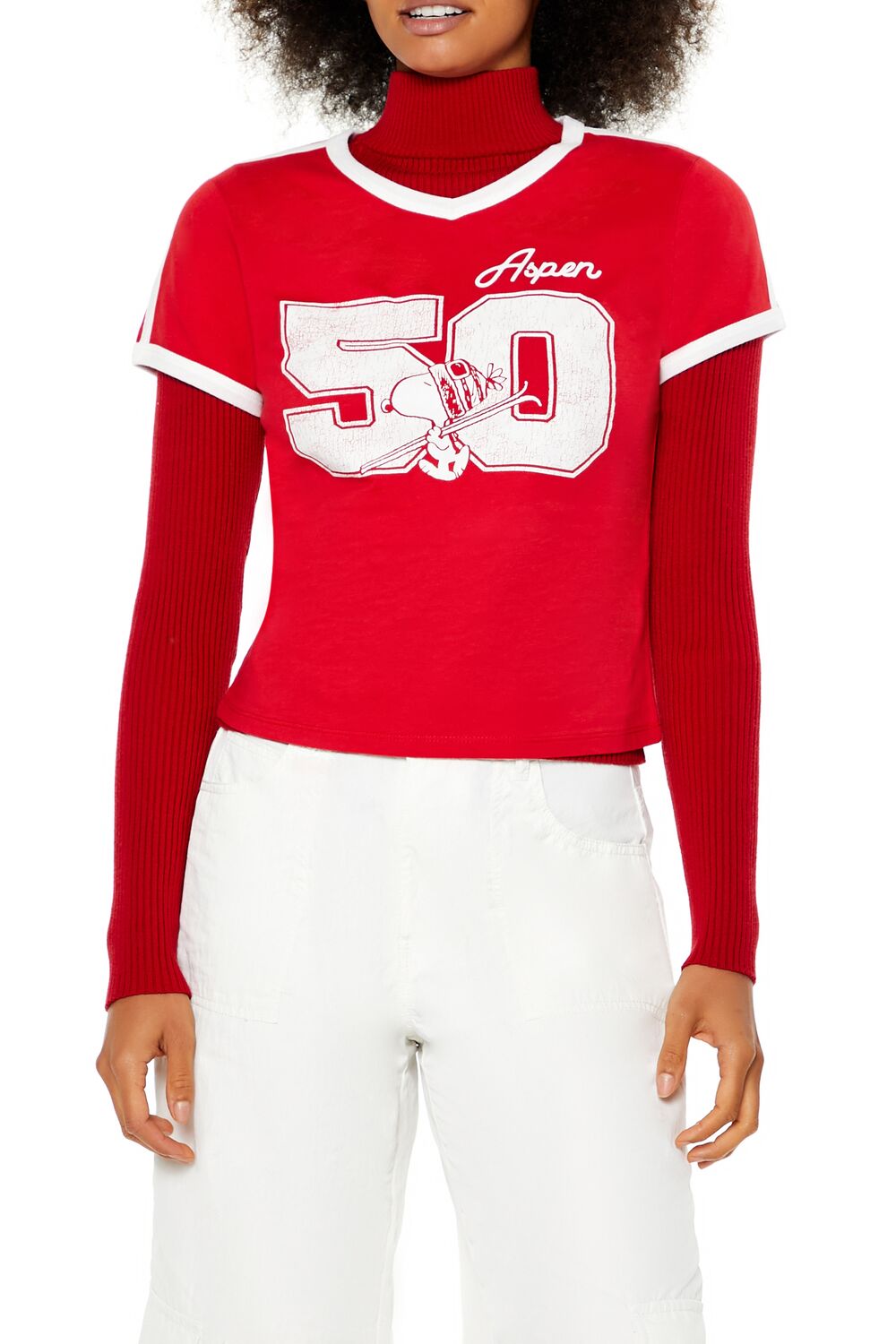  Forever 21 Snoopy Aspen Ringer Tee - red multi - Bonton