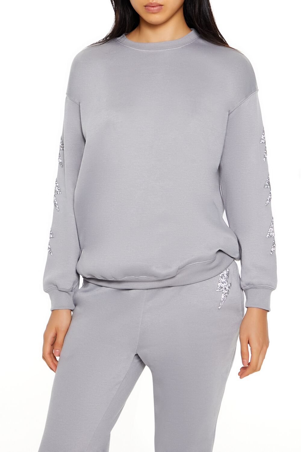  Forever 21 Glitter Lightning Bolt Pullover - grey multi - Bonton