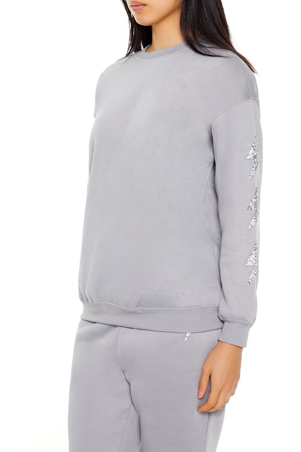  Forever 21 Glitter Lightning Bolt Pullover - grey multi - Bonton