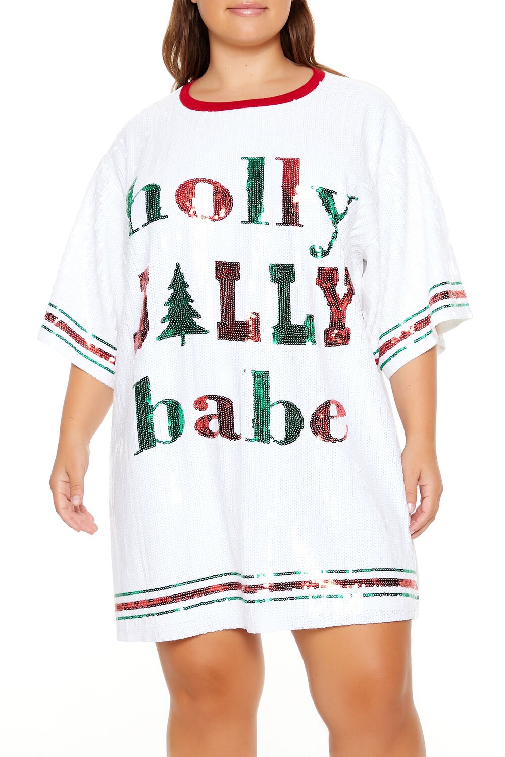  Forever 21 Plus Size Sequin Jolly Babe T-Shirt Dress - white-multi - Bonton