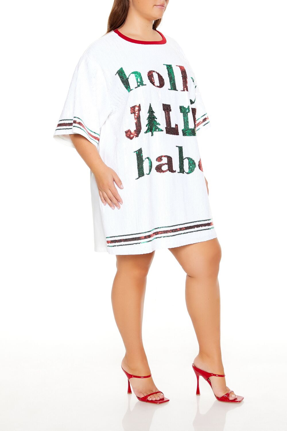  Forever 21 Plus Size Sequin Jolly Babe T-Shirt Dress - white-multi - Bonton