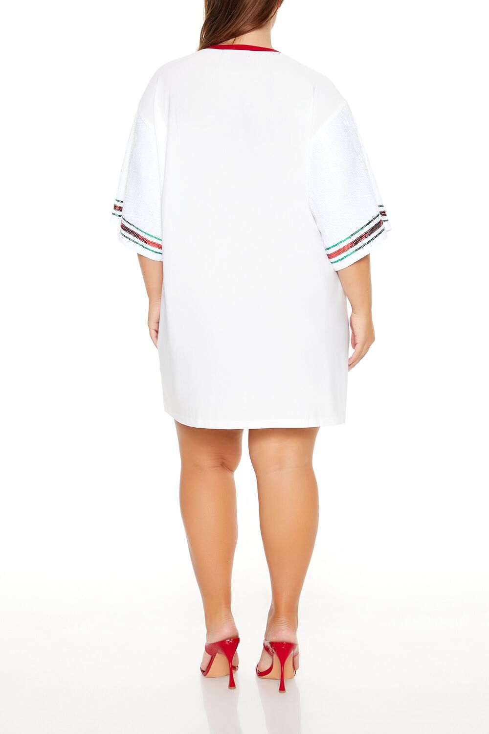  Forever 21 Plus Size Sequin Jolly Babe T-Shirt Dress - white-multi - Bonton
