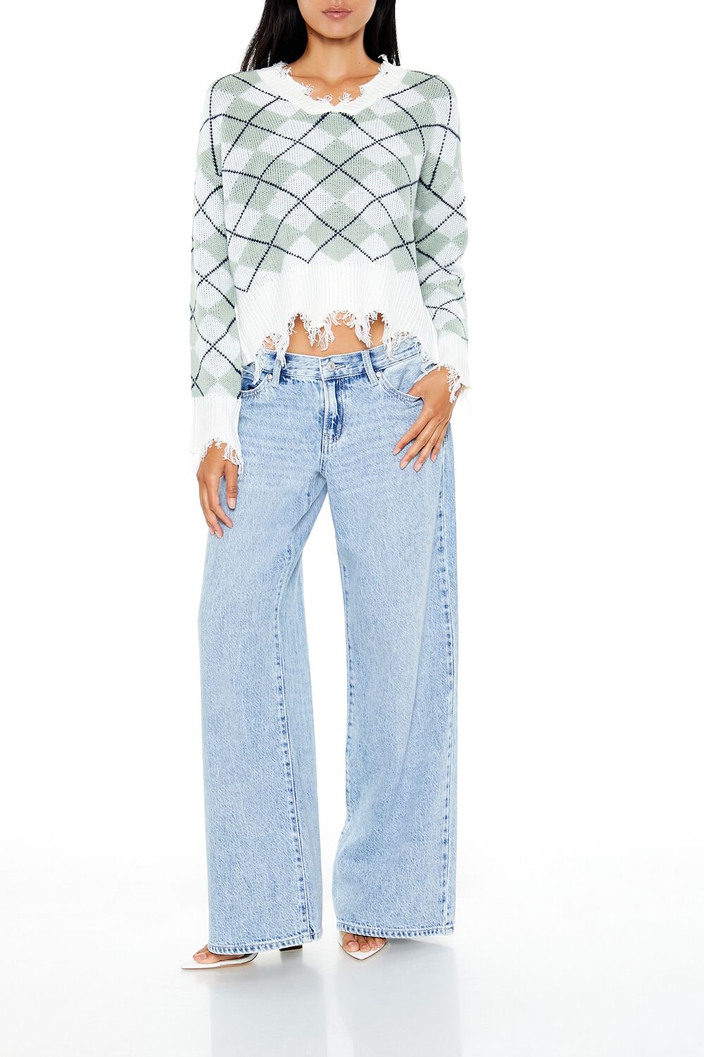  Forever 21 Cropped Argyle Sweater - green multi - Bonton