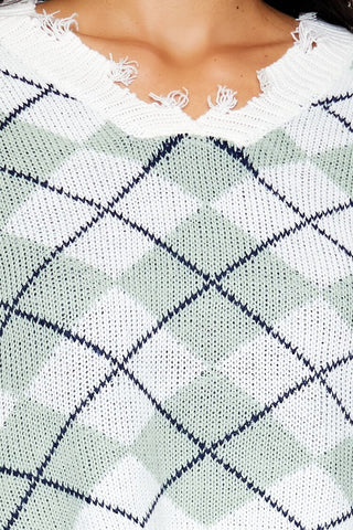 Cropped Argyle Sweater
