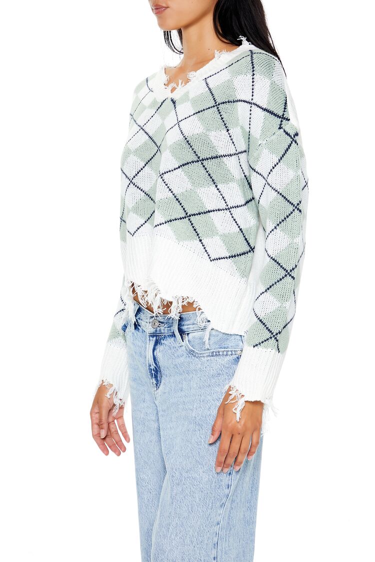  Forever 21 Cropped Argyle Sweater - green multi - Bonton