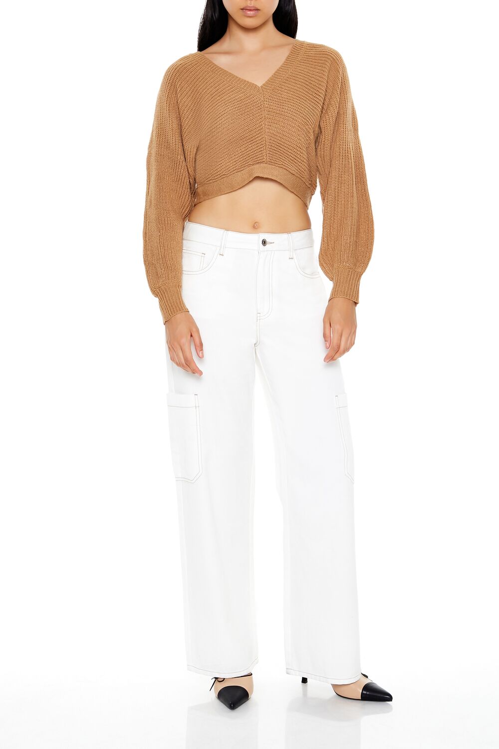  Forever 21 Open-Back Cropped Sweater - brown - Bonton