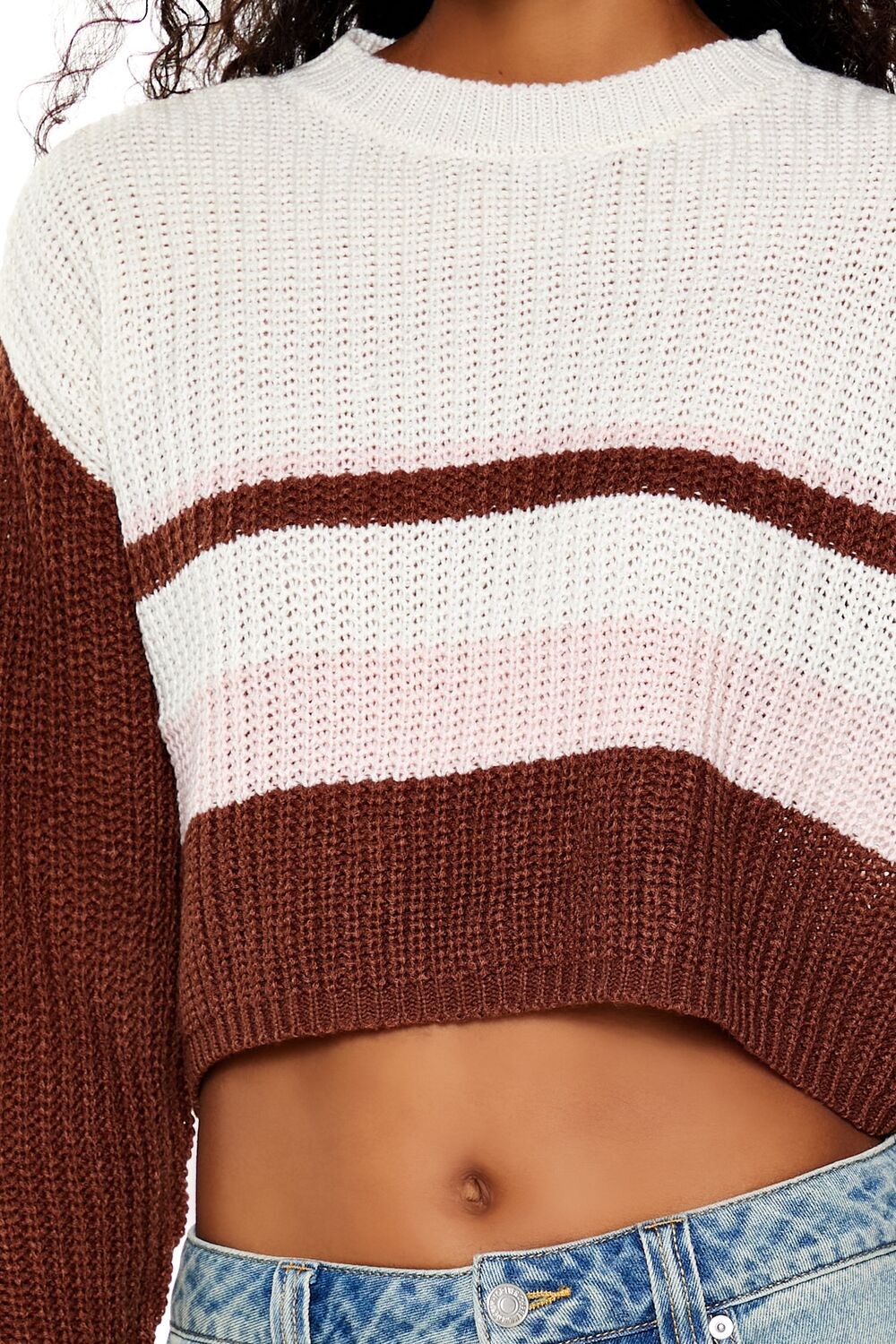 Forever 21 Colorblock Cropped Sweater - brown multi - Bonton