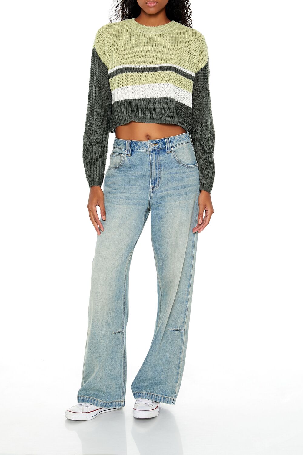  Forever 21 Colorblock Cropped Sweater - brown multi - Bonton
