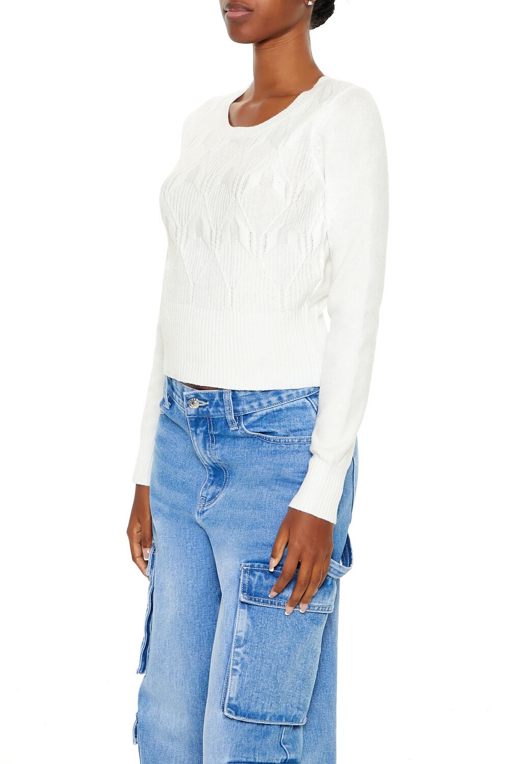  Forever 21 Cropped Lattice Sweater - white - Bonton