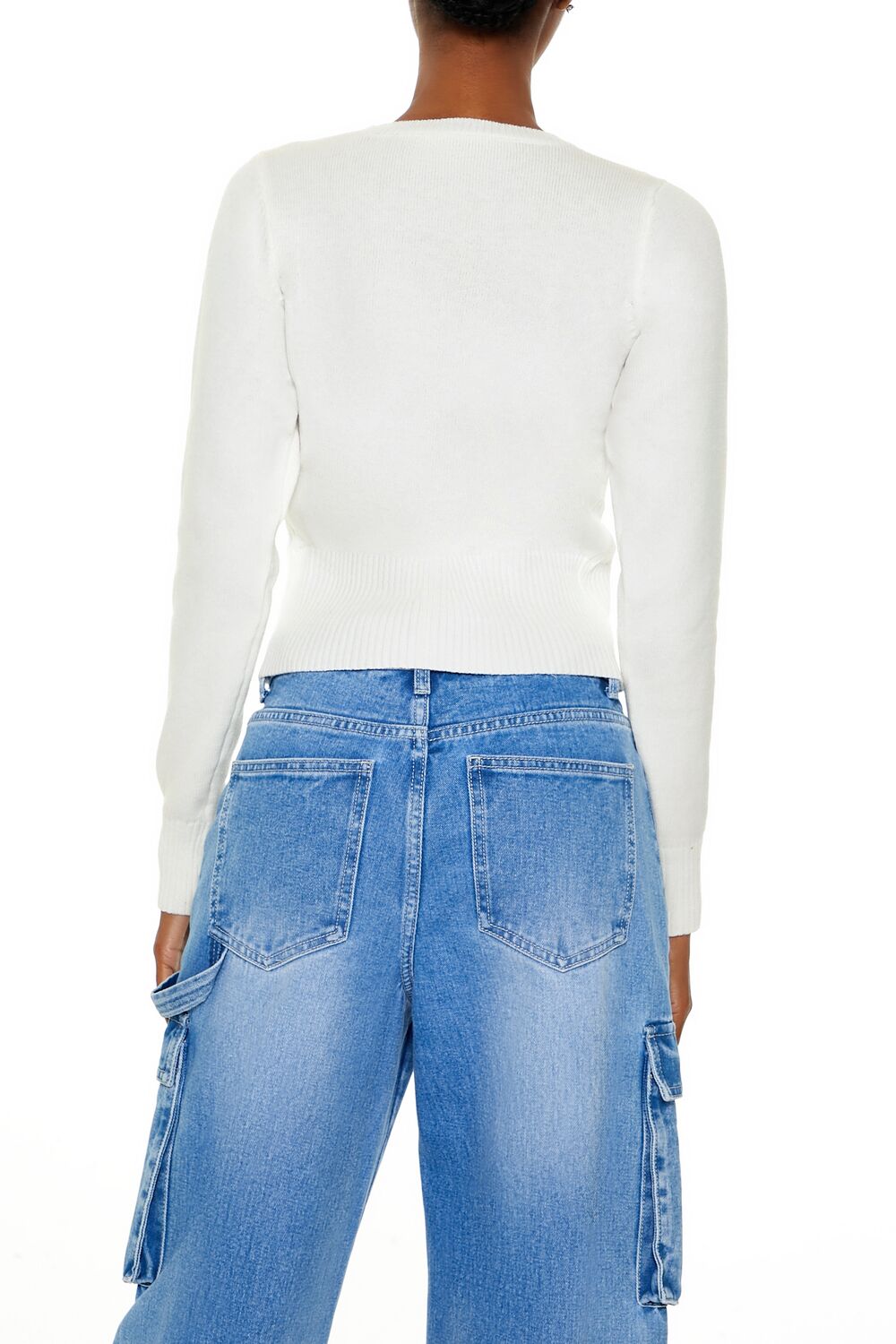 Forever 21 Cropped Lattice Sweater - white - Bonton