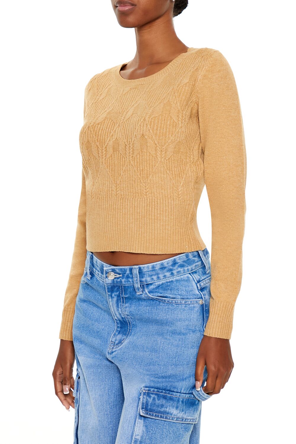  Forever 21 Cropped Lattice Sweater - white - Bonton