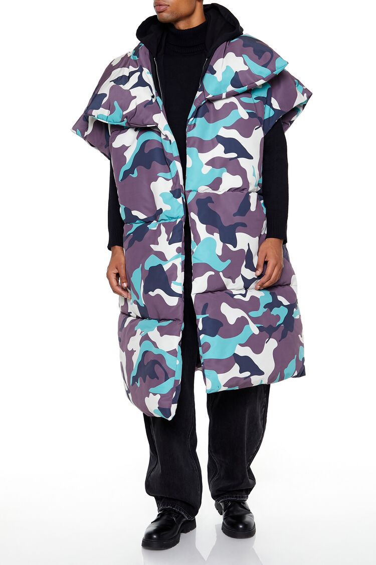  Forever 21 Camo Print Longline Puffer Vest - black-multi - Bonton