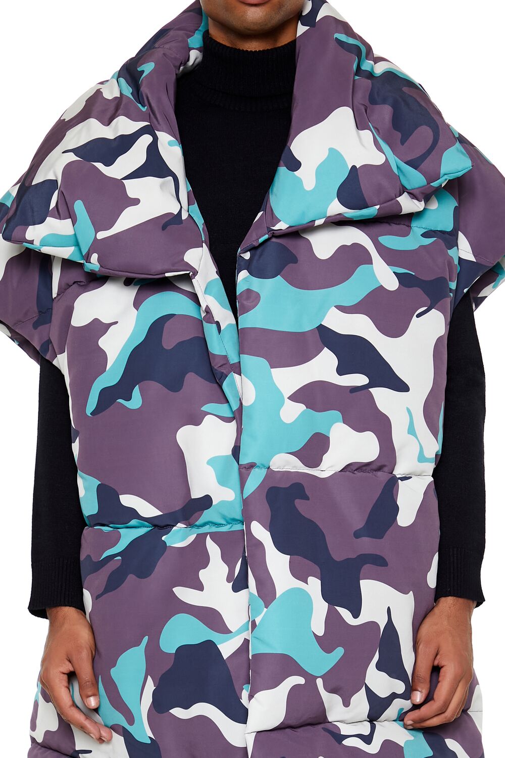  Forever 21 Camo Print Longline Puffer Vest - black-multi - Bonton