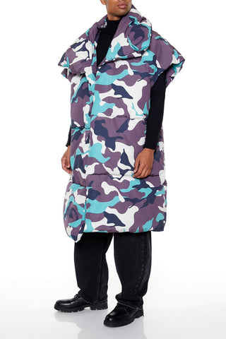 Camo Print Longline Puffer Vest