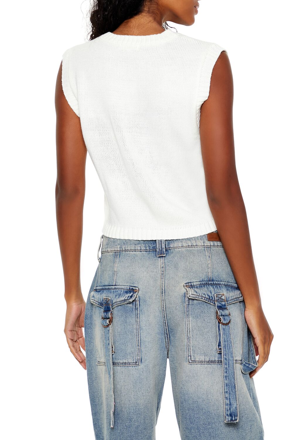 Forever 21 Cropped Cable Knit Sweater Vest - cream - Bonton