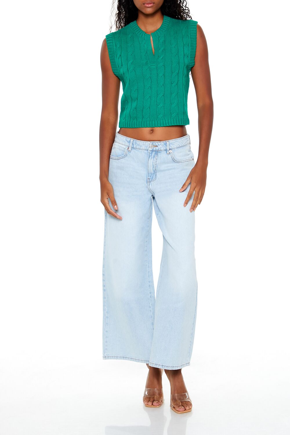  Forever 21 Cropped Cable Knit Sweater Vest - cream - Bonton