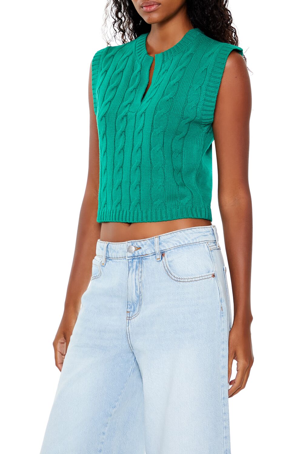  Forever 21 Cropped Cable Knit Sweater Vest - cream - Bonton