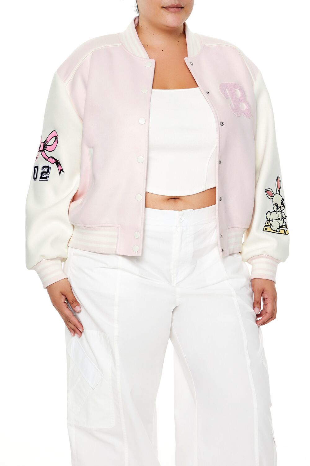  Forever 21 Plus Size Bunny Bomber Jacket - pink-multi - Bonton
