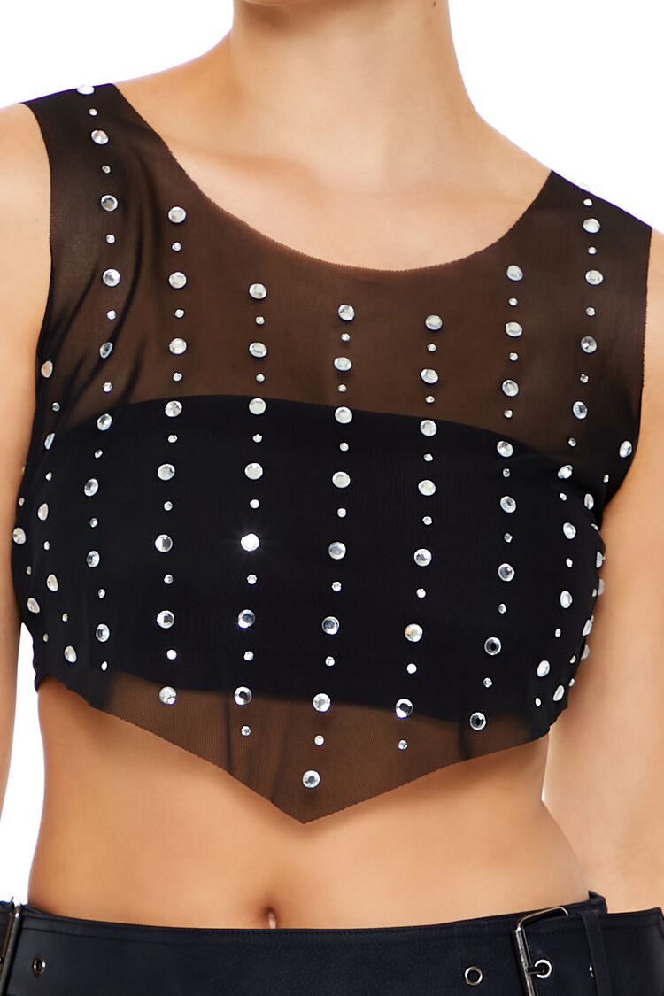  Forever 21 Mesh Faux Gem Crop Top - black - Bonton