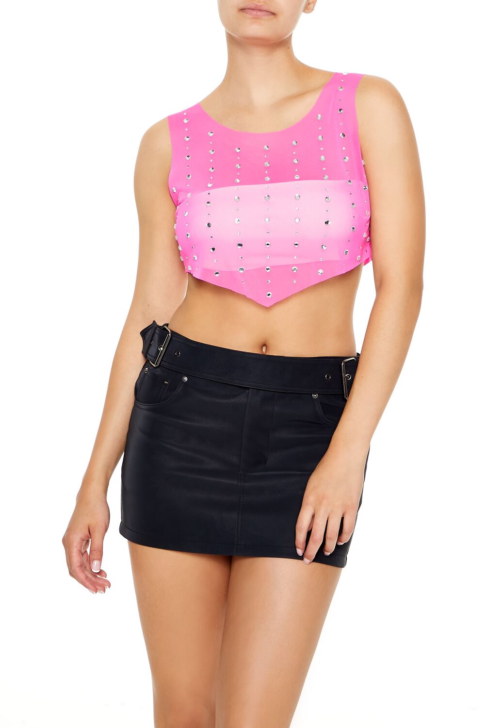  Forever 21 Mesh Faux Gem Crop Top - black - Bonton