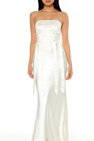 Strapless Satin Corset Maxi Dress