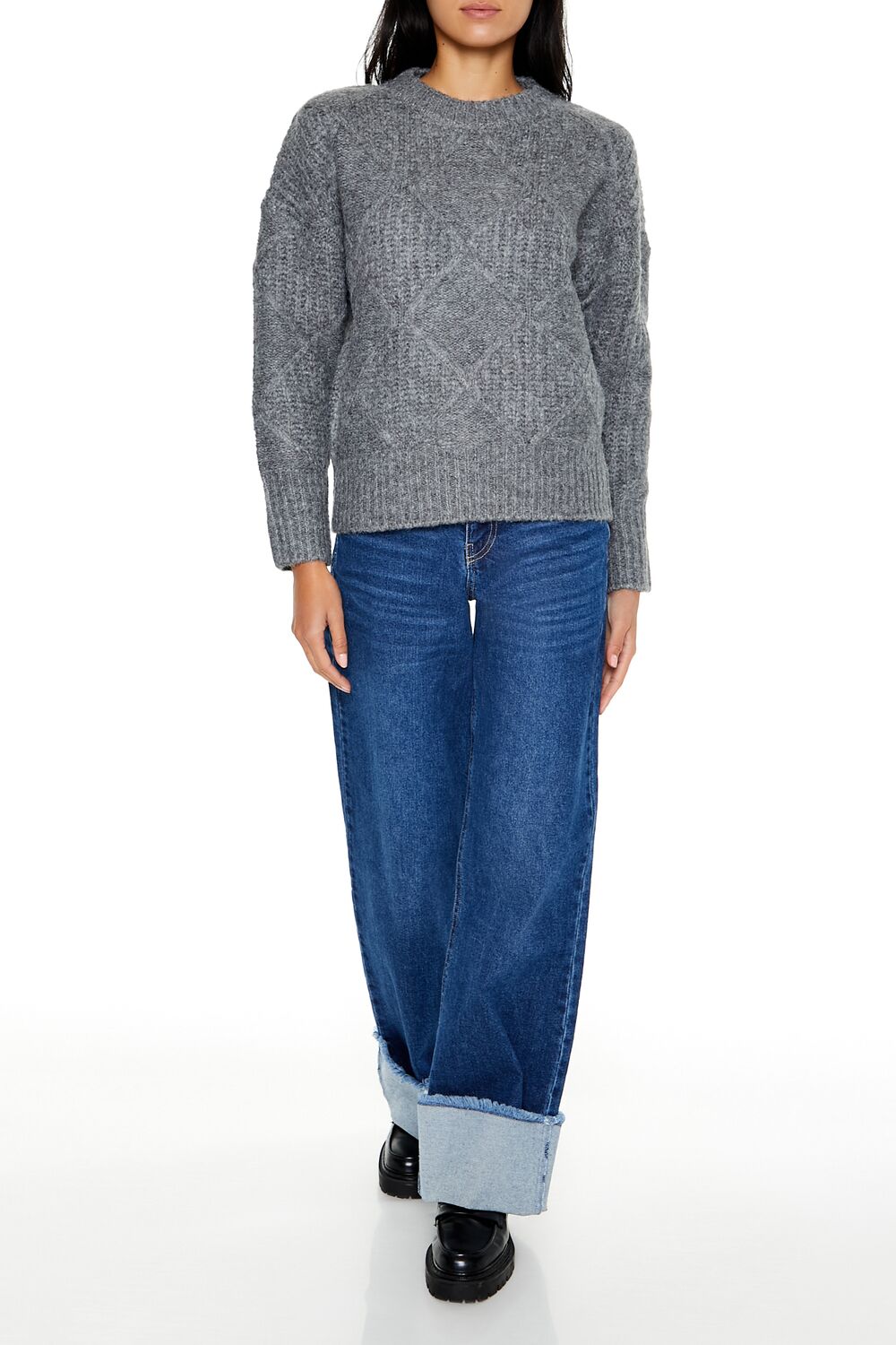  Forever 21 Textured Marled Knit Sweater - dark grey multi - Bonton