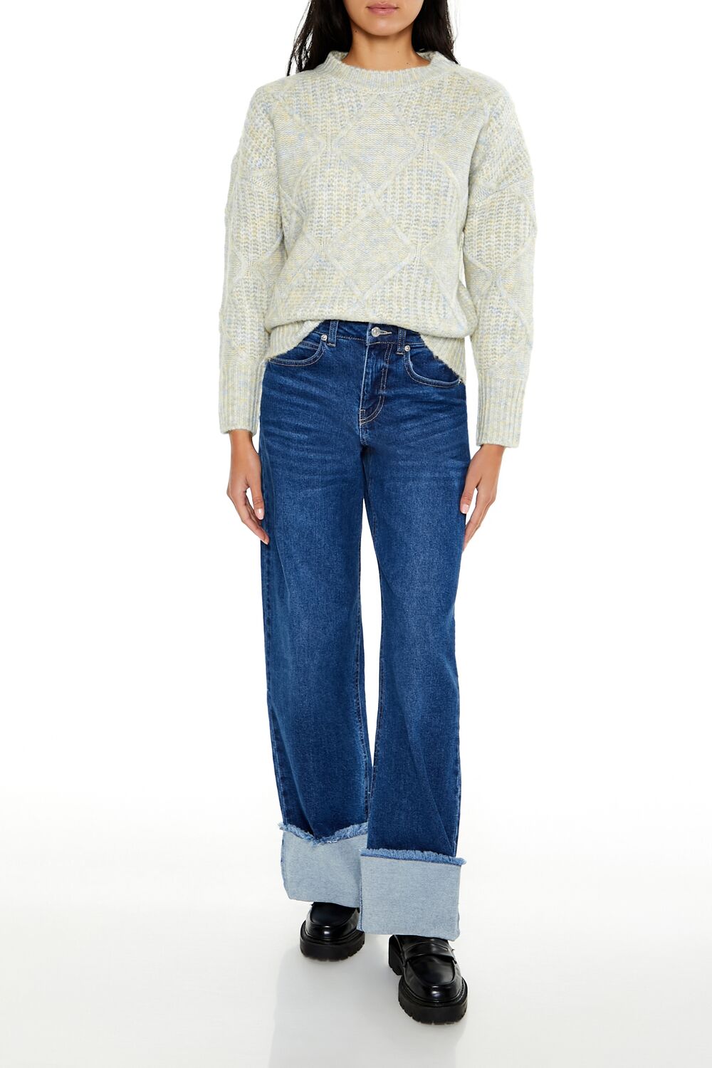  Forever 21 Textured Marled Knit Sweater - dark grey multi - Bonton