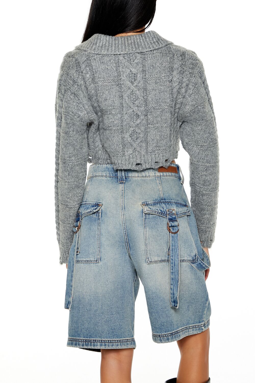  Forever 21 Cable Knit Sharkbite Half-Zip Sweater - dark grey - Bonton